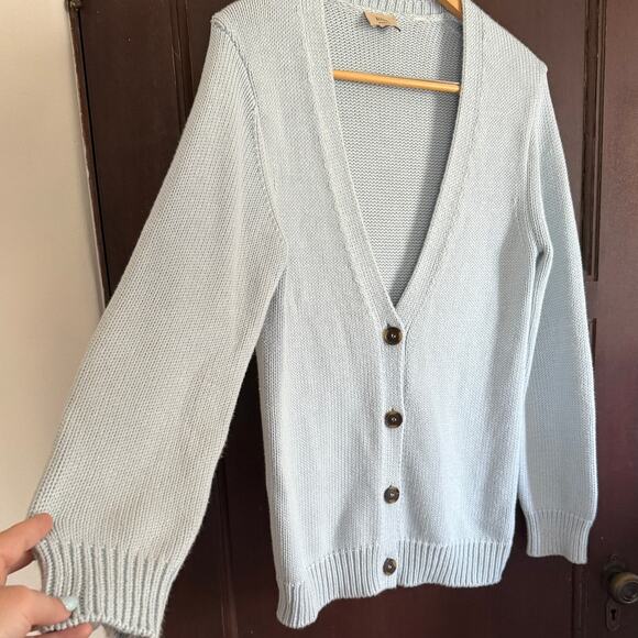 ELIE TAHARI | Light Blue Cotton Chunky Knit Boyfriend Cardigan Sweater | Small - Picture 3 of 6